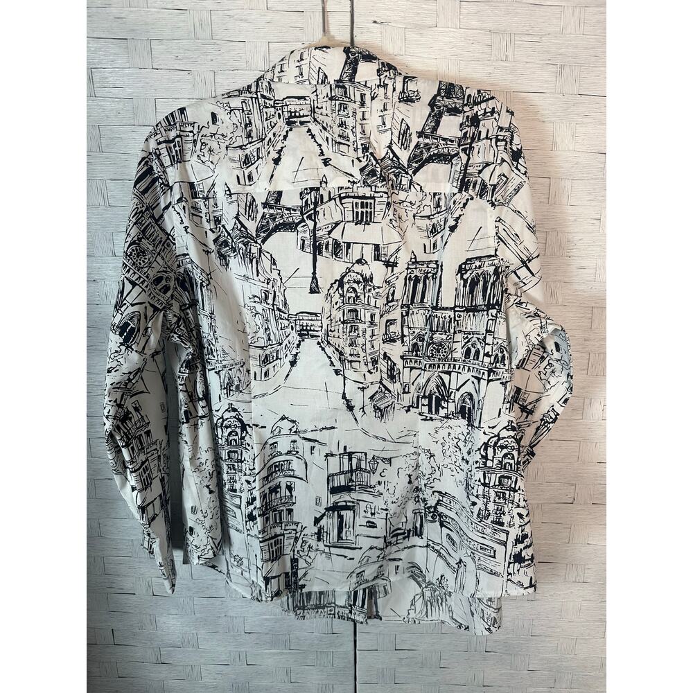 Talbots women’s blouse, black white scenic print Feminin modern plus size petite - Picture 2 of 7